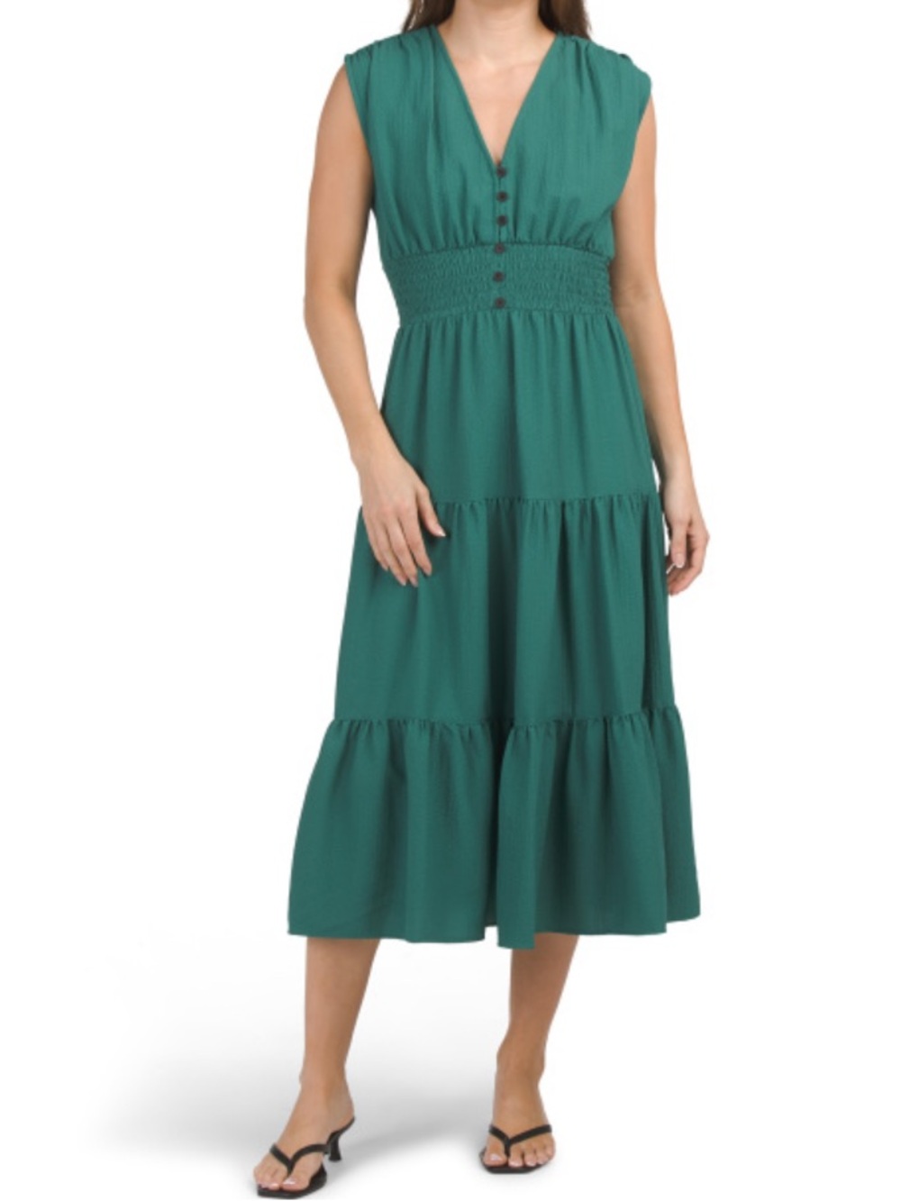 Calvin Klein V-Neck Tiered Midi Dress in Teal